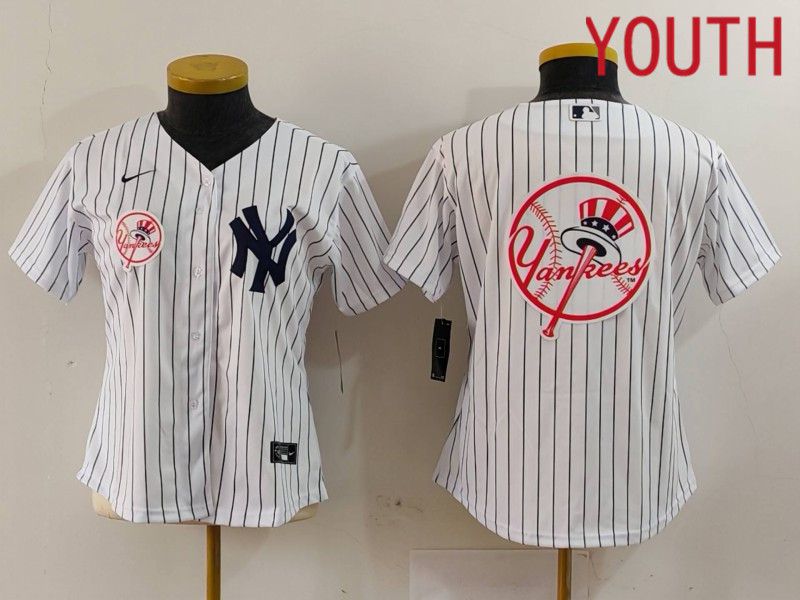 Youth New York Yankees Blank White stripe Game 2024 Nike MLB Jersey style 17->youth mlb jersey->Youth Jersey